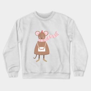 Mouse in a hat with a love letter winter cozy illustration Crewneck Sweatshirt